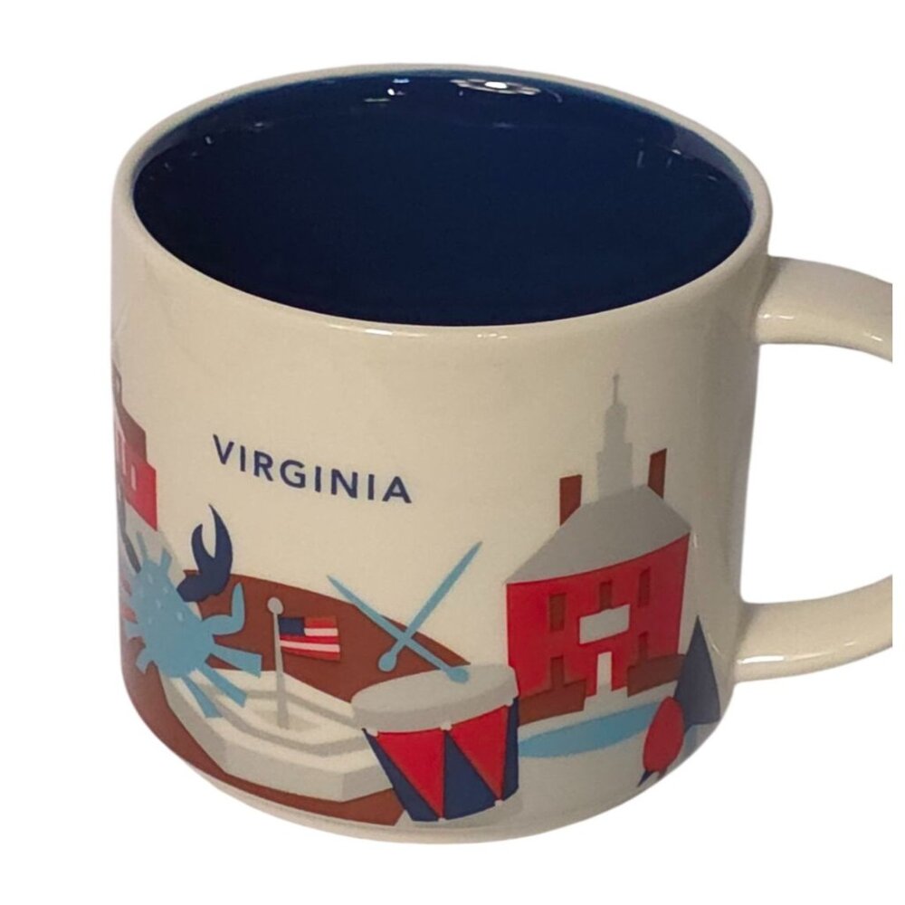 Starbucks Virginia "You Are Here" Collection Coffee Mug 14oz Ceramic Blue Interi